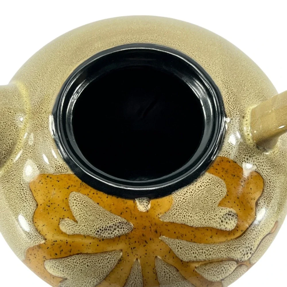 Pier 1 Kioko Teapot Hand Painted Stoneware Speckled Body Yellow Flower 2007